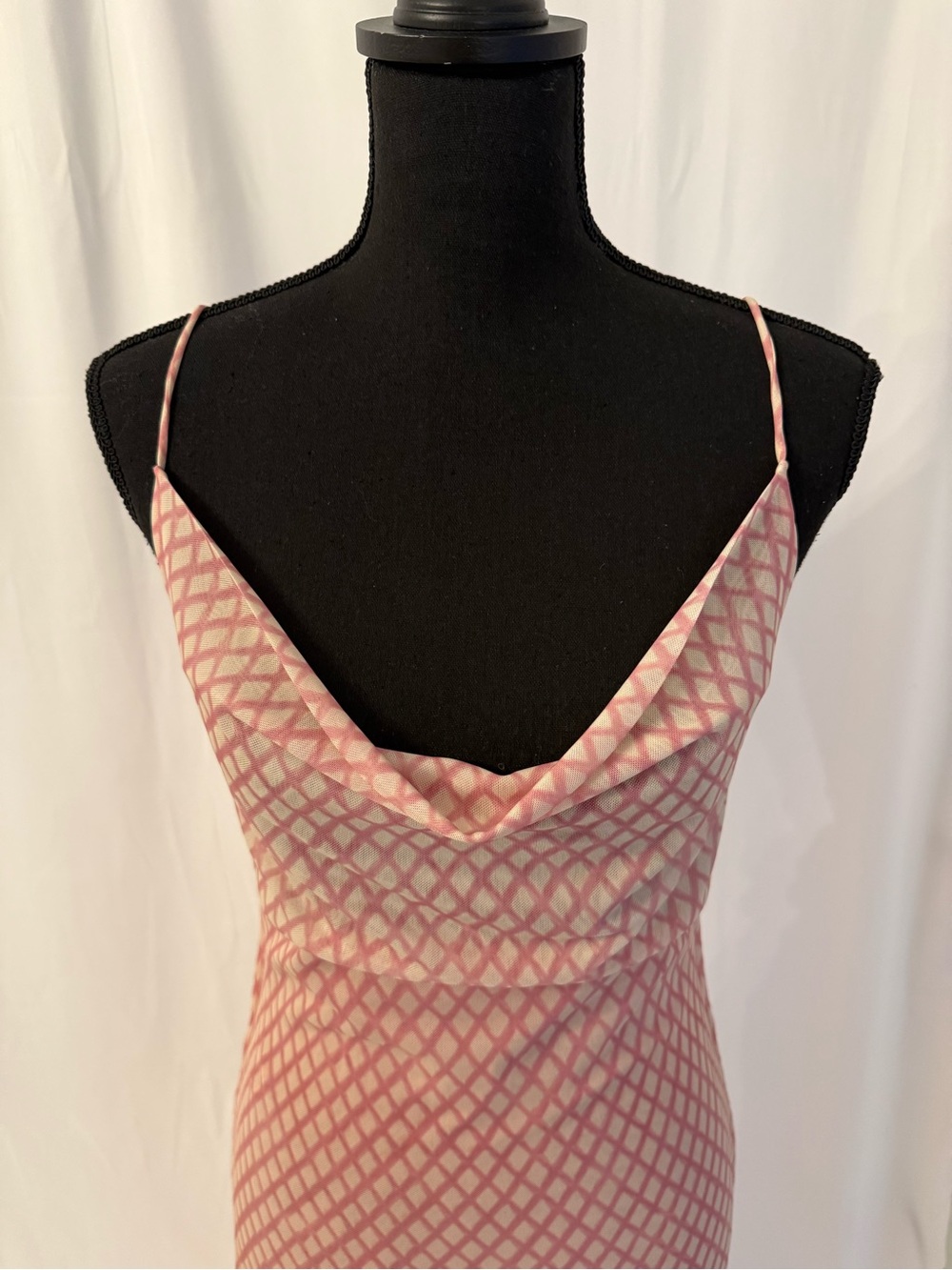 Zara Rose Pink Mesh Cowl Neck Maxi Dress Open Back Sheer Slip Dress Sz L - Picture 15 of 17